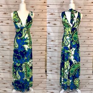 XOXO Junior Halter V-neck Maxi Dress Blue Green S